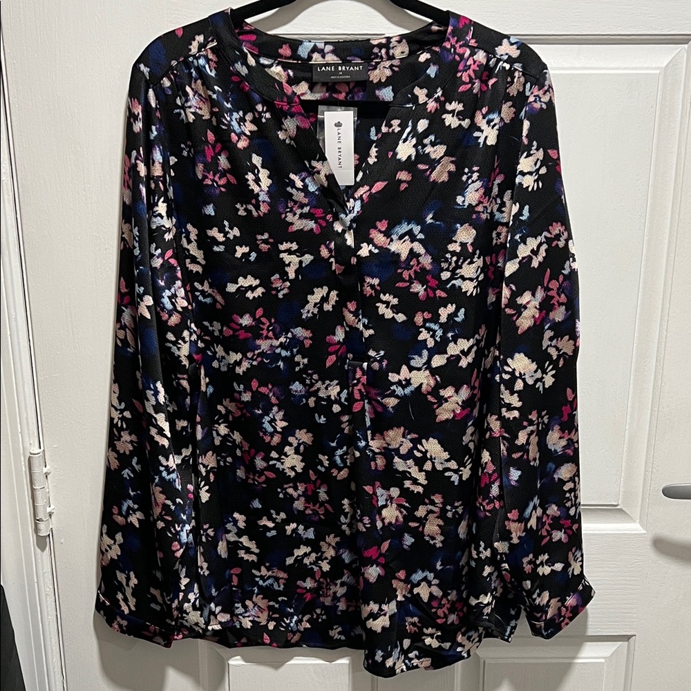 Lane Bryant Black Floral Blouse